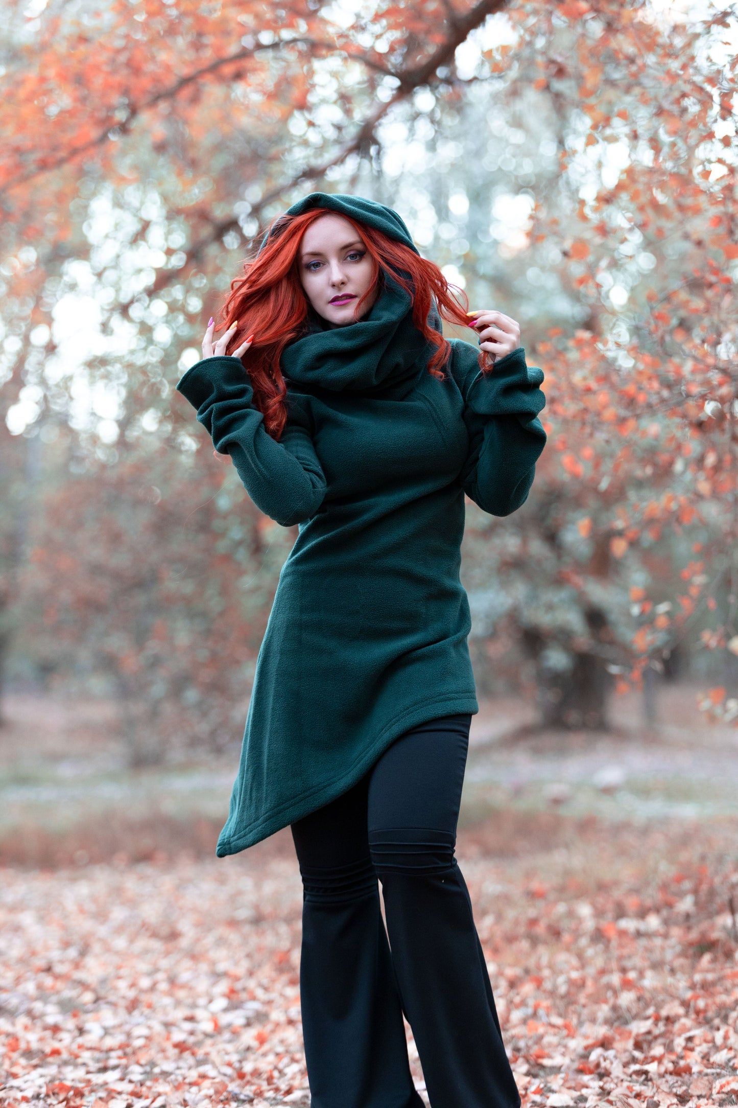 Winter Long Hooded Fleece Coat – Elven Gothic Hoodie Jacket