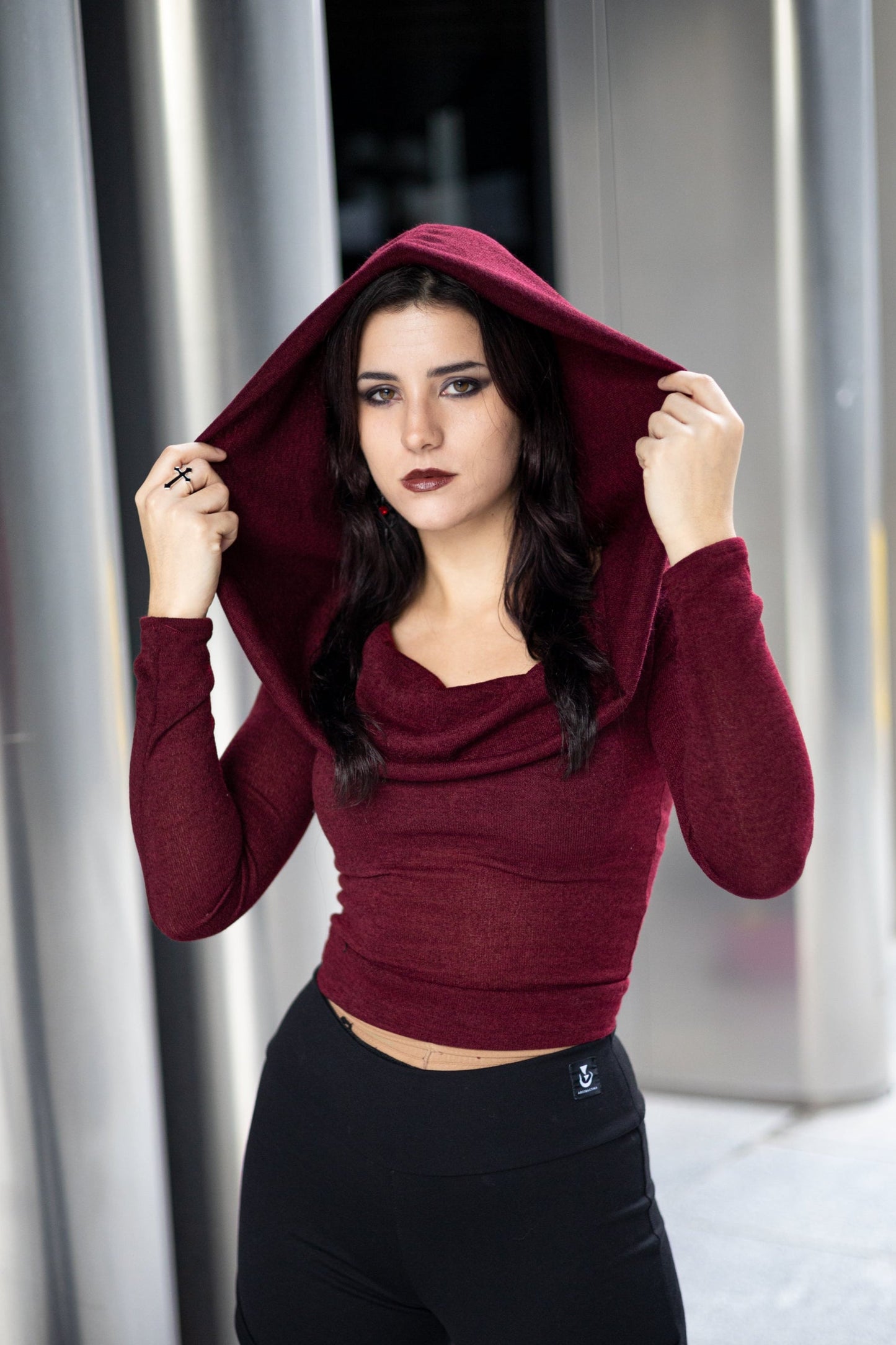 Emerald green Cowl Hooded sleeve fairy crop top