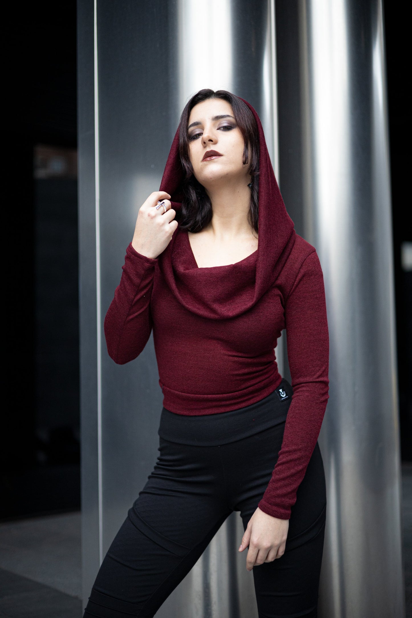 Emerald green Cowl Hooded sleeve fairy crop top