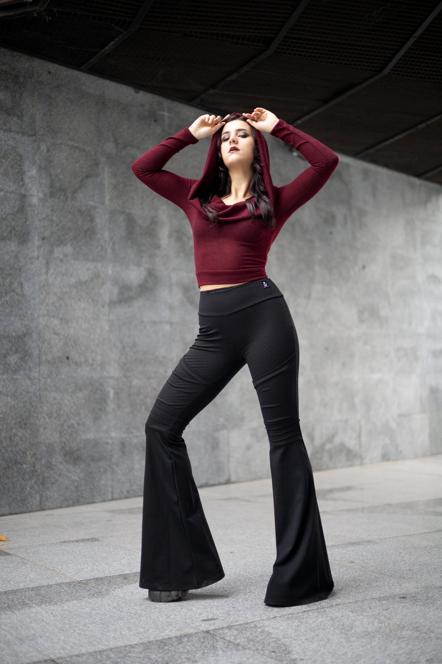 Black Cowl Hooded sleeve fairy crop top