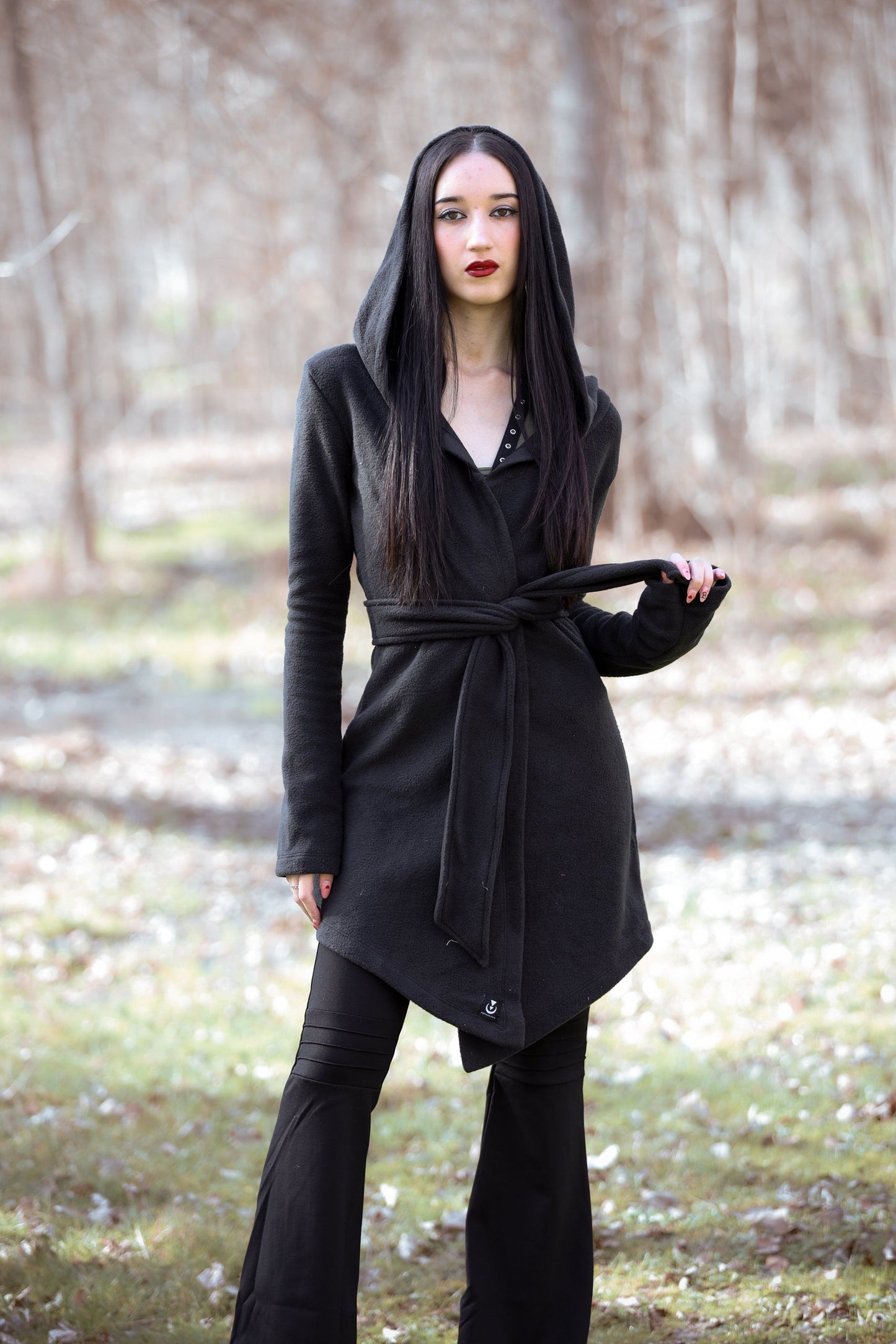 Emerald green Hooded Elven Wrap Cloak – Asymmetrical Fleece Cape with Maxi Hood