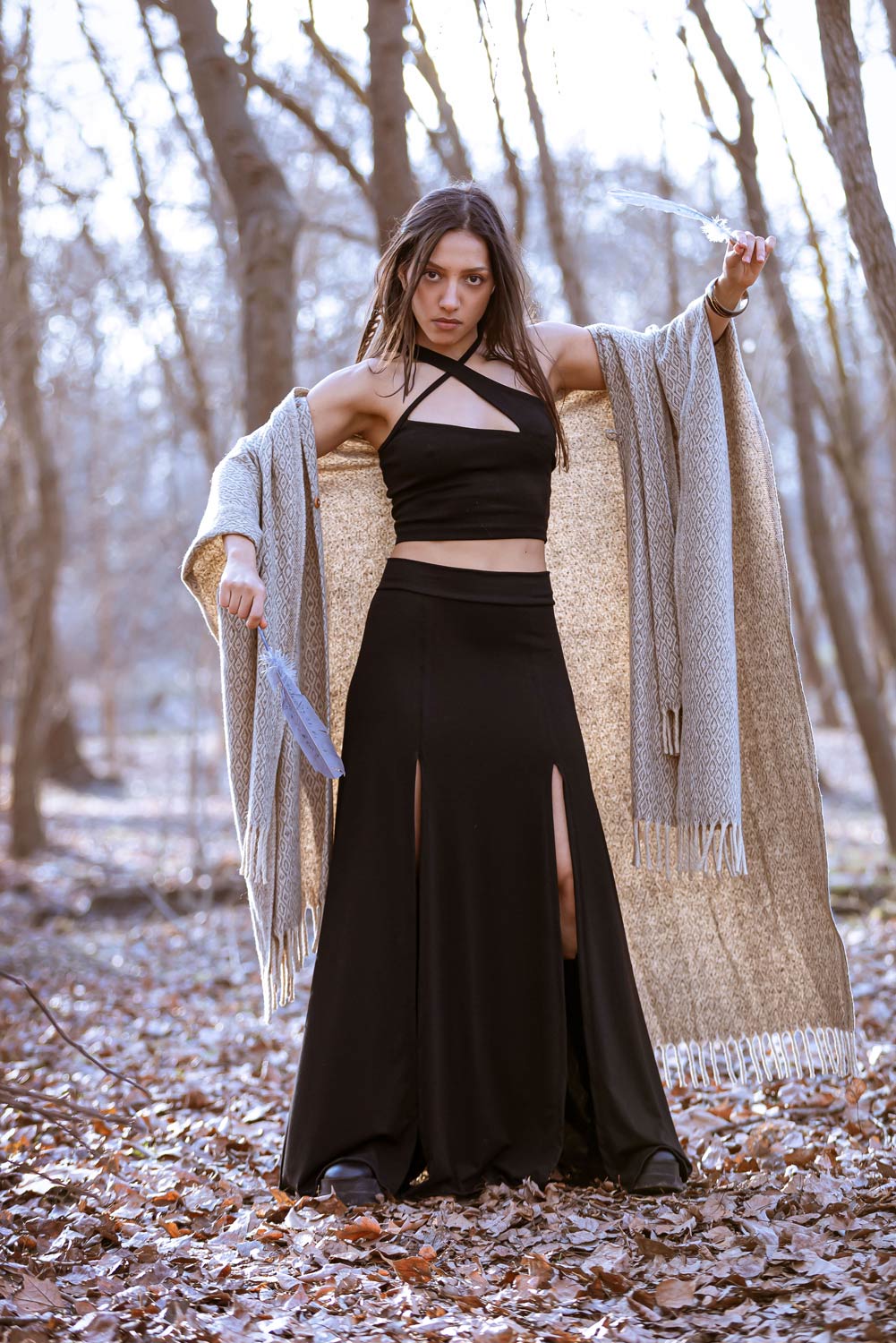 Green Maxi long skirt with double front split