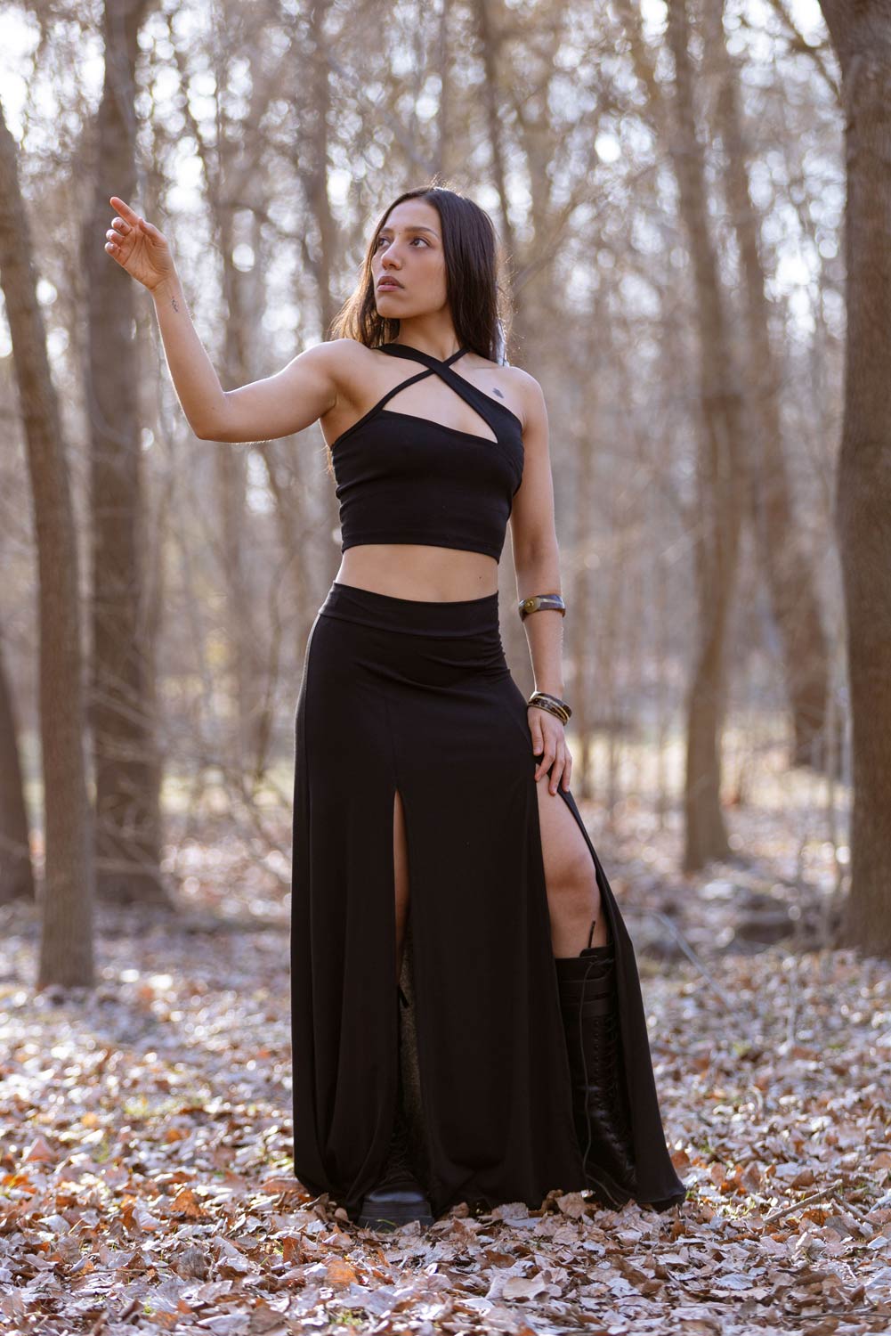 Black Maxi long skirt with double front split