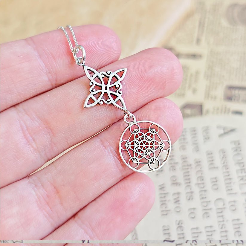 Colgante Nudo de Bruja & Cubo de Metatrón - Plata de Ley 925