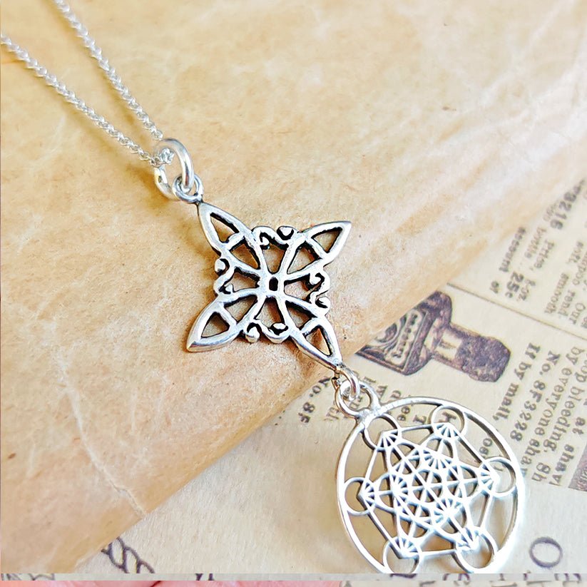 Colgante Nudo de Bruja & Cubo de Metatrón - Plata de Ley 925