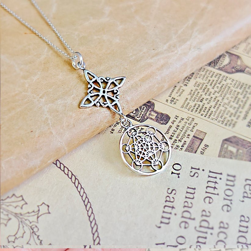 Colgante Nudo de Bruja & Cubo de Metatrón - Plata de Ley 925