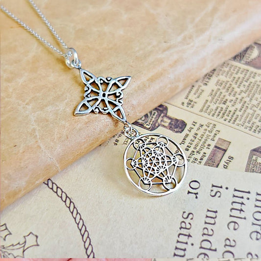 Colgante Nudo de Bruja & Cubo de Metatrón - Plata de Ley 925