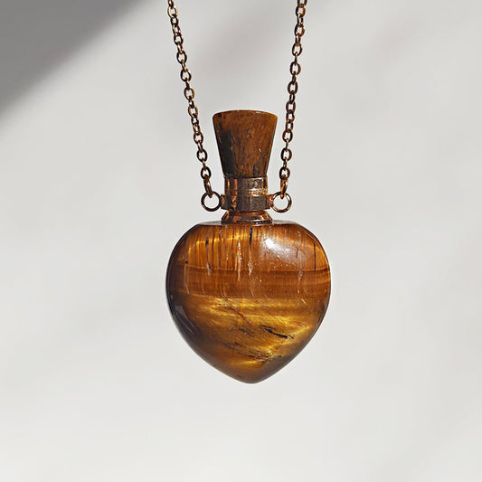 Collar Botella Mágica – Ojo de Tigre & Acero Inox. Dorado