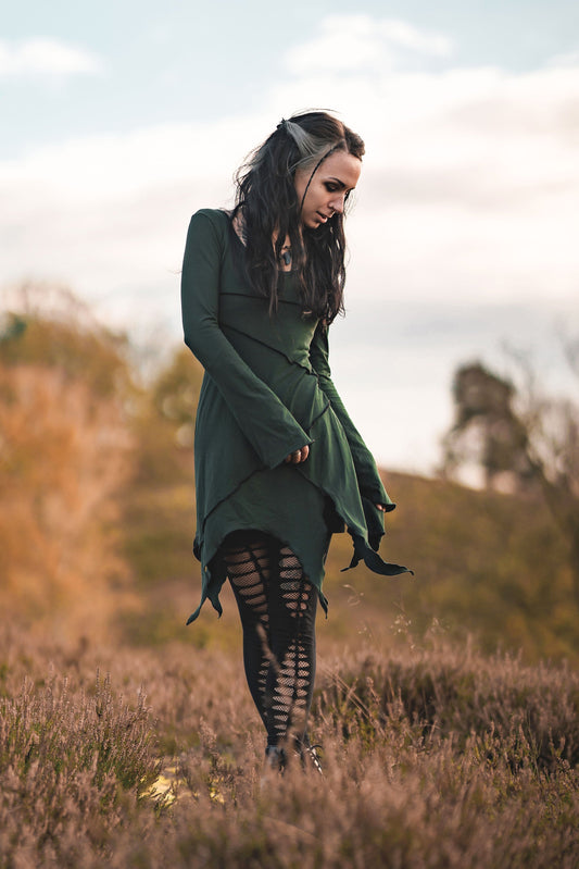 Pixie long sleeve tunic dress in forest green. Elven dress
