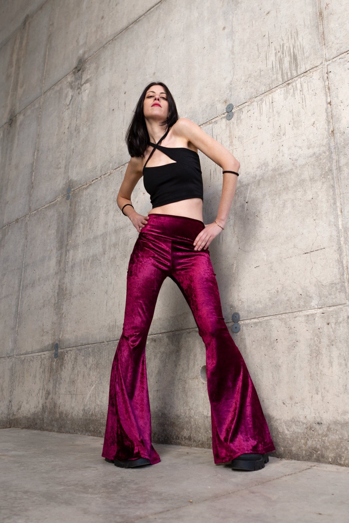 Black High rise velvet flare bottoms - gothic flares