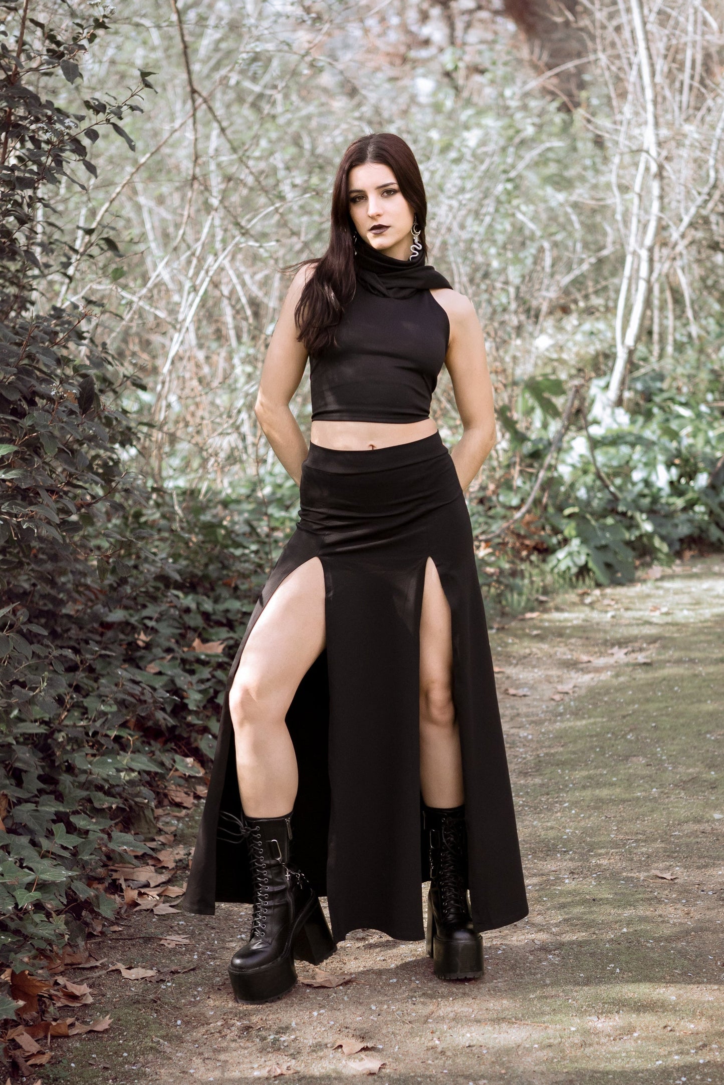 Black Maxi long skirt with double front split