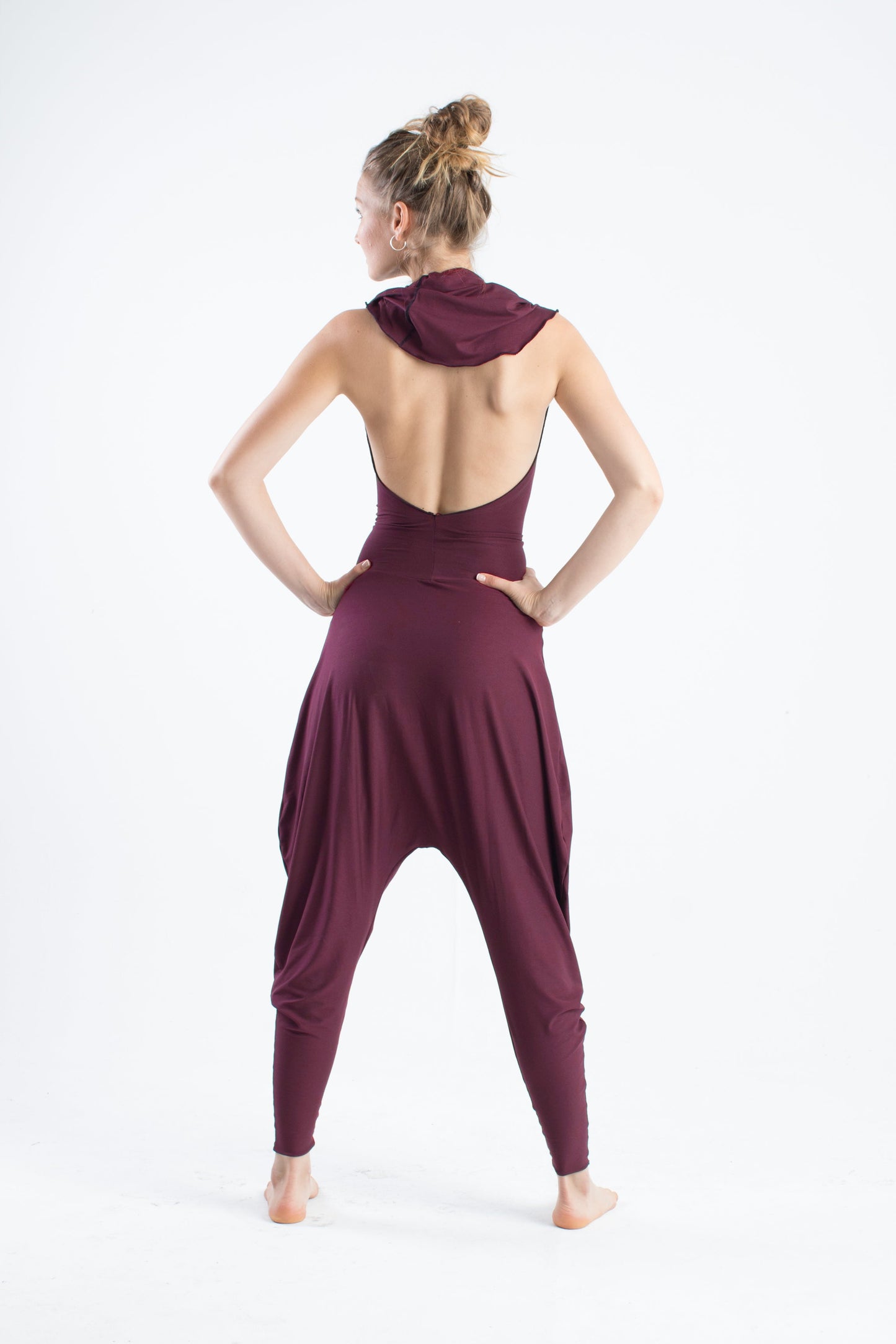 Hooded harem backless jumpsuit white