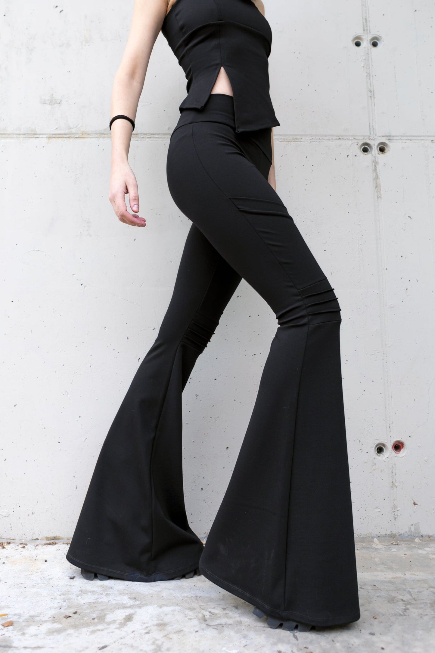 Black Maxi flare futuristic bottoms with pockets
