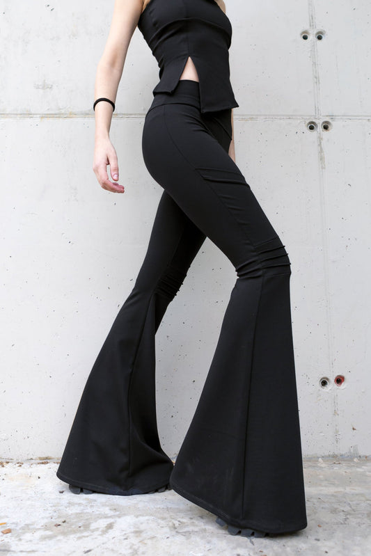 Mid-Waisted Flare Pants with Pockets and Knee Seams