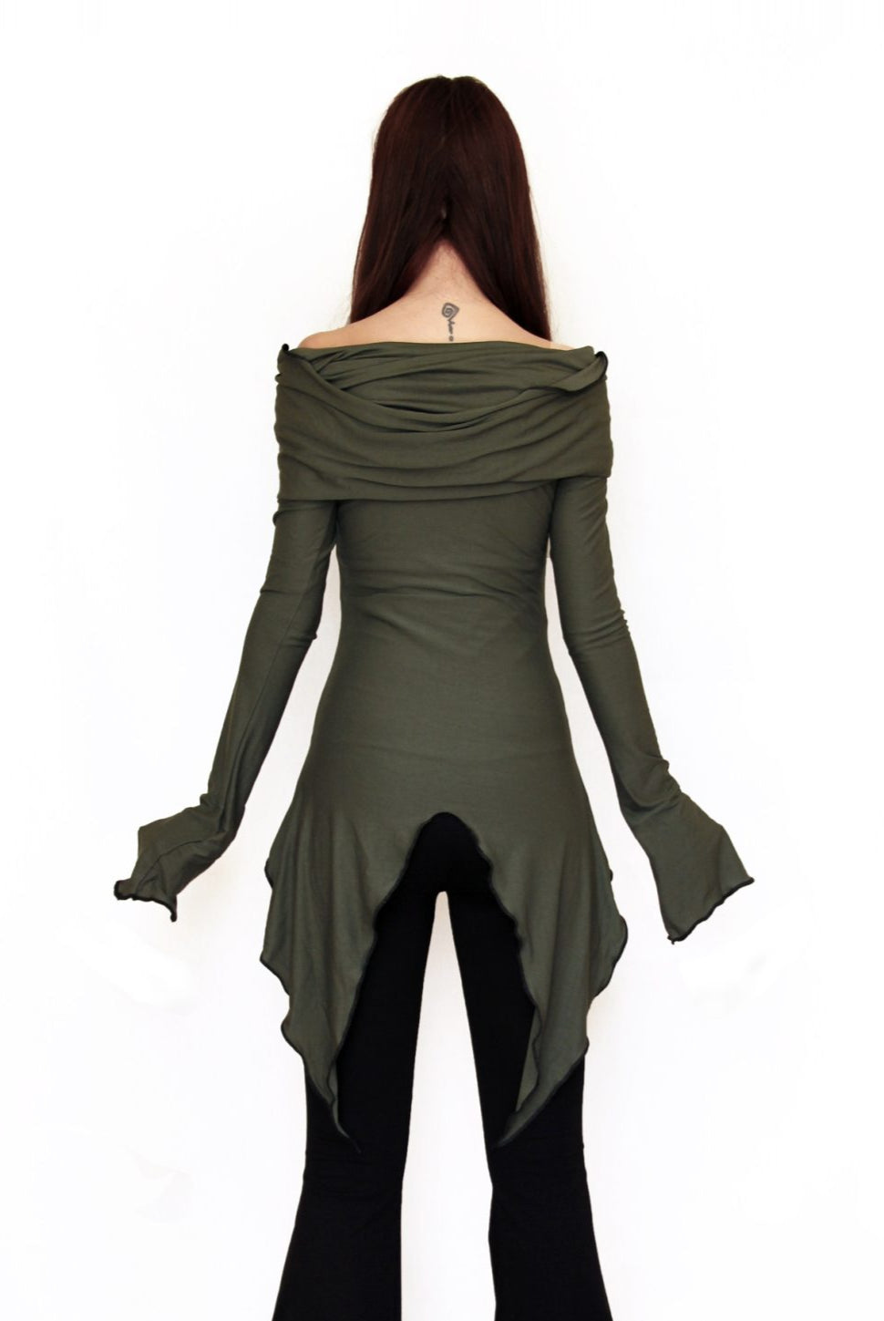 White Hooded Elven Cowl Neck Top