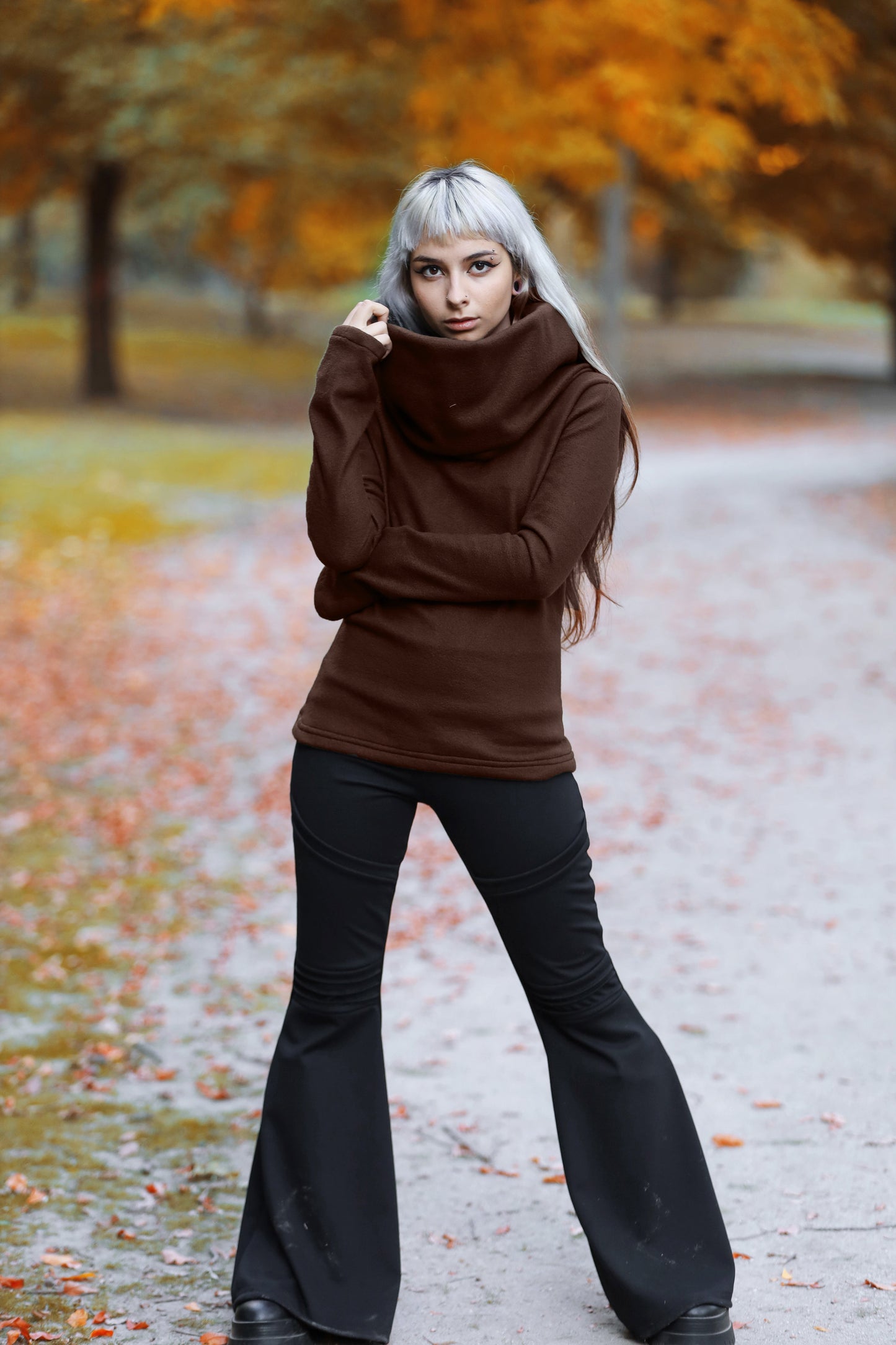 BLACK Fairy Cowl Neck Hooded Sweatshirt – Cotton Fleece Elven Hoodie