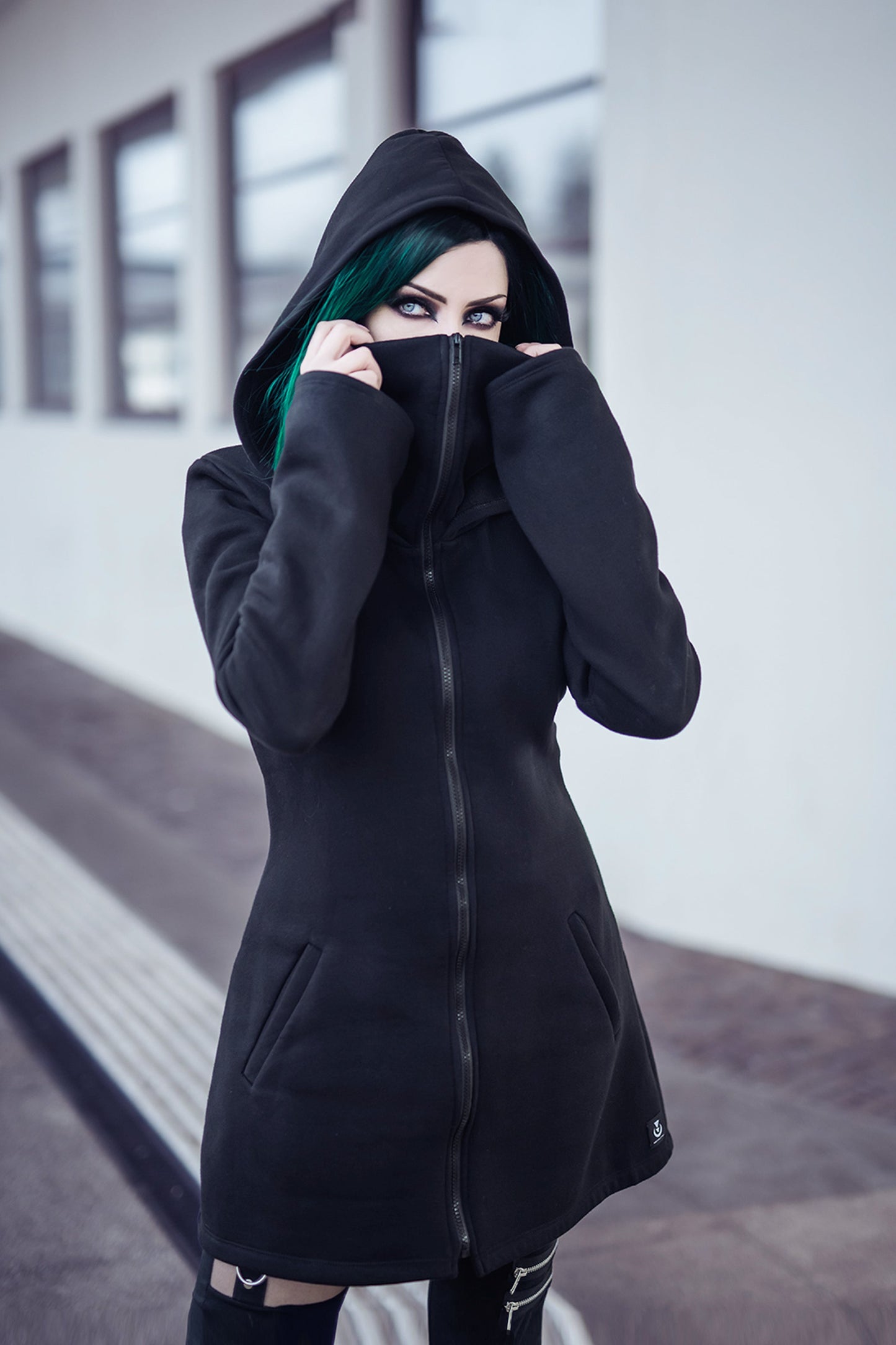 Green Elven Zipper Sweatshirt Coat with Hood & Face Mask