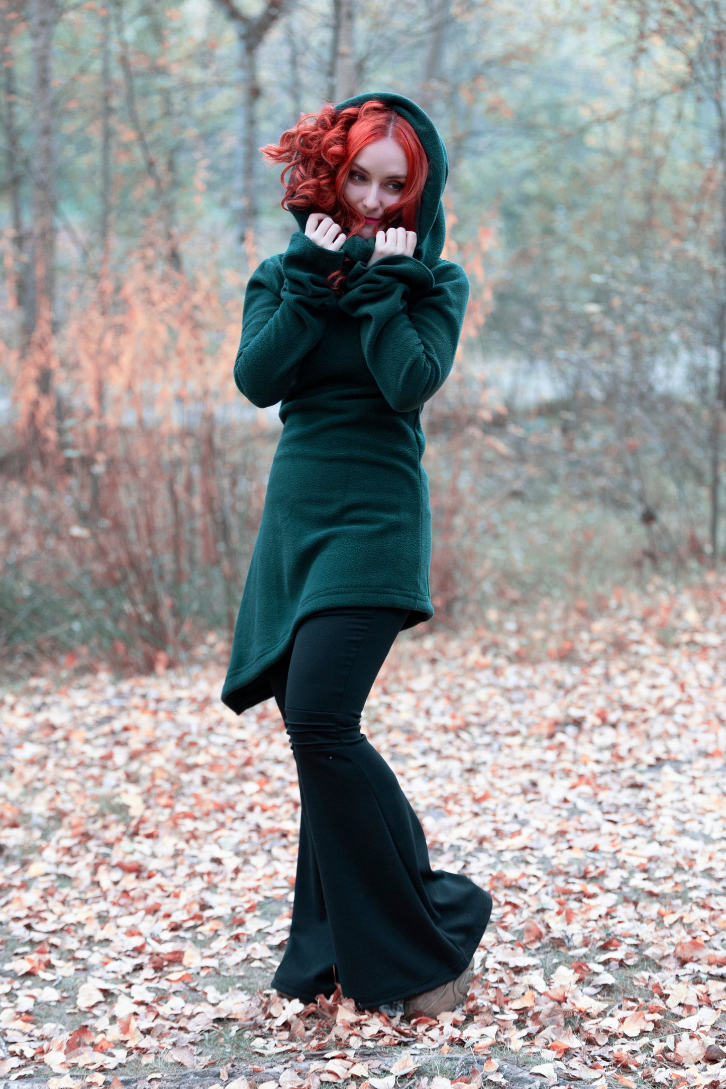 Winter Long Hooded Fleece Coat – Elven Gothic Hoodie Jacket