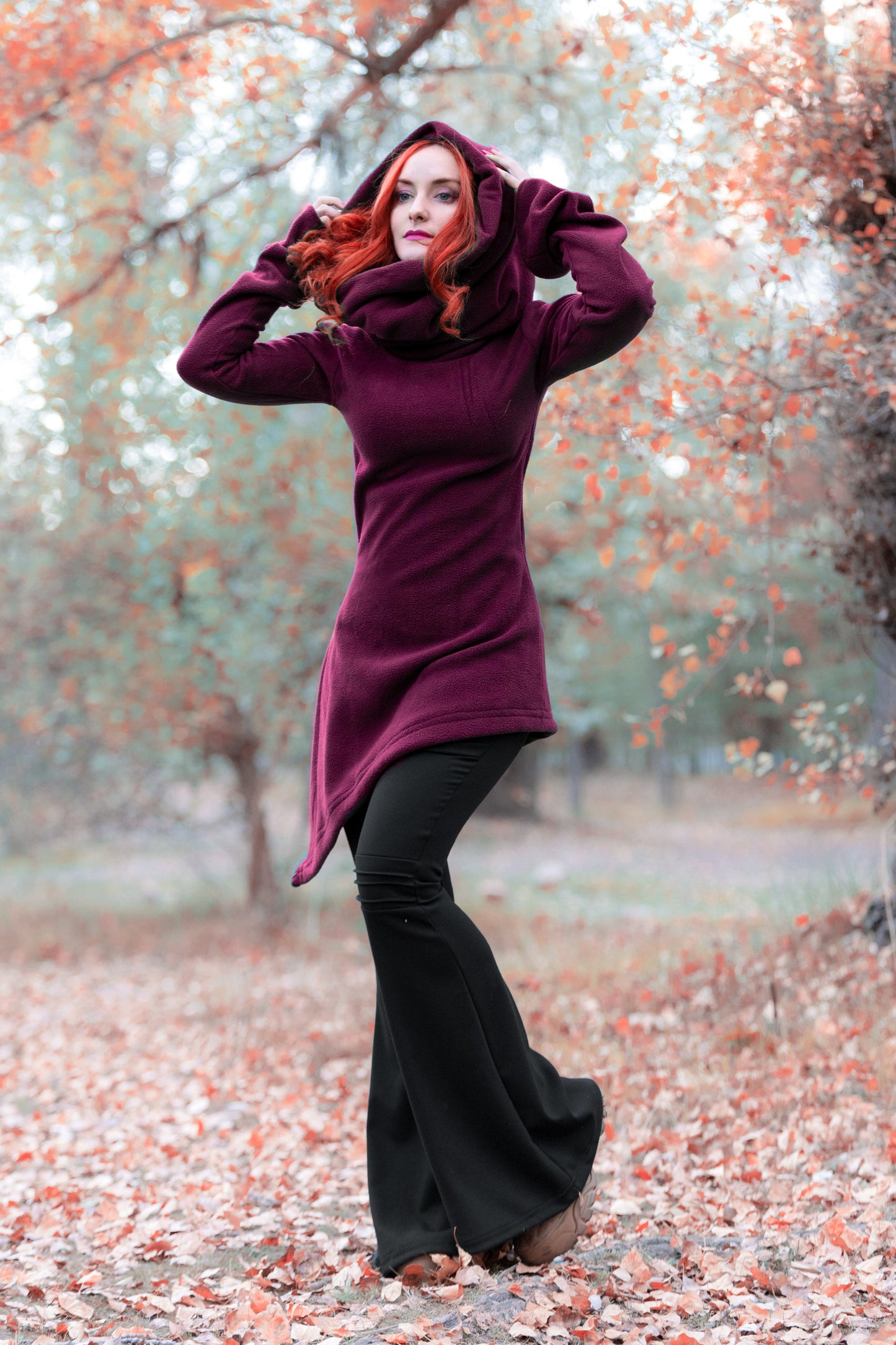 Winter Long Hooded Fleece Coat – Elven Gothic Hoodie Jacket