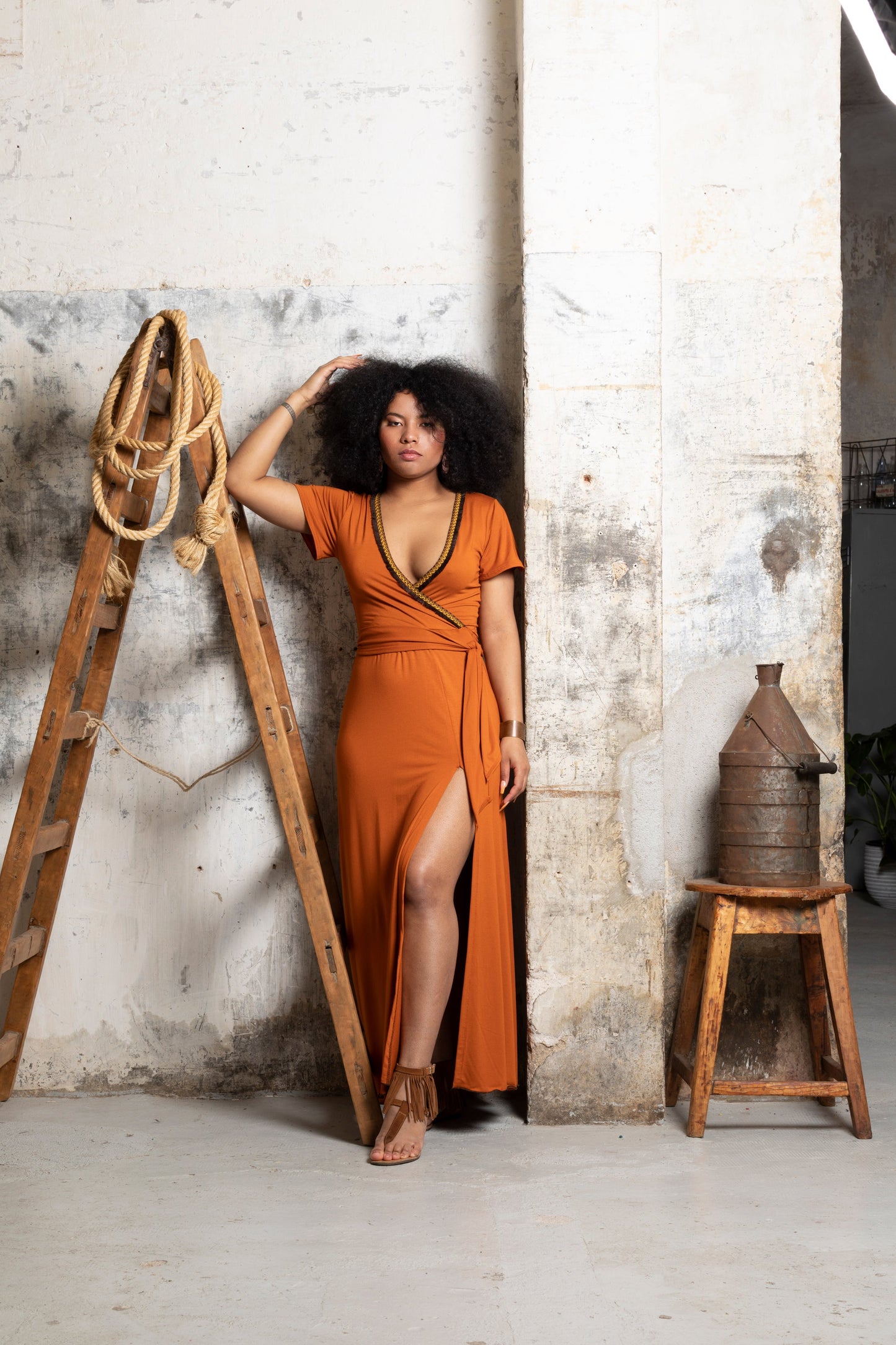 Orange Bohemian Wrap Maxi Dress – Organic Bamboo Jersey