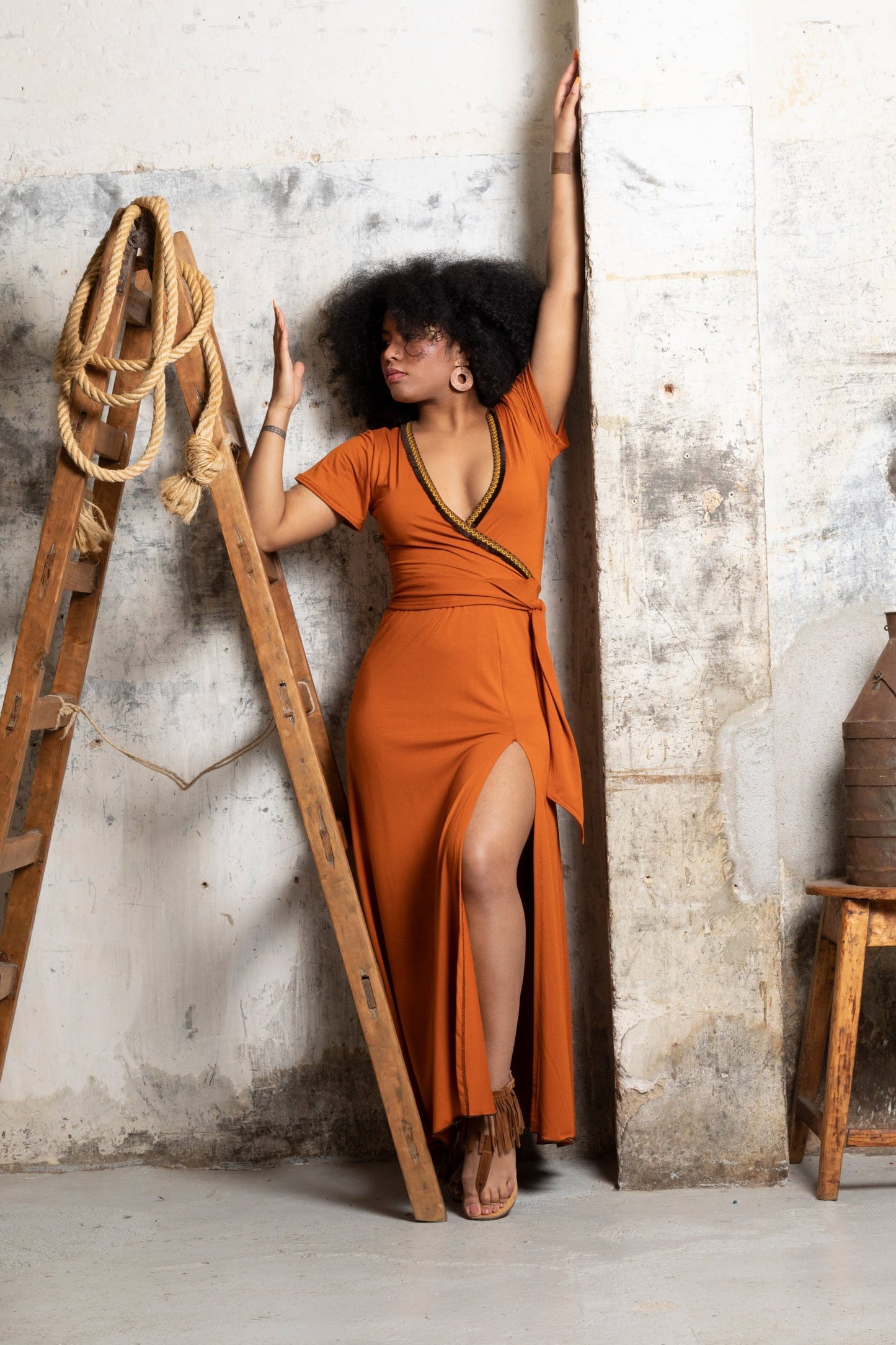 Orange Bohemian Wrap Maxi Dress – Organic Bamboo Jersey