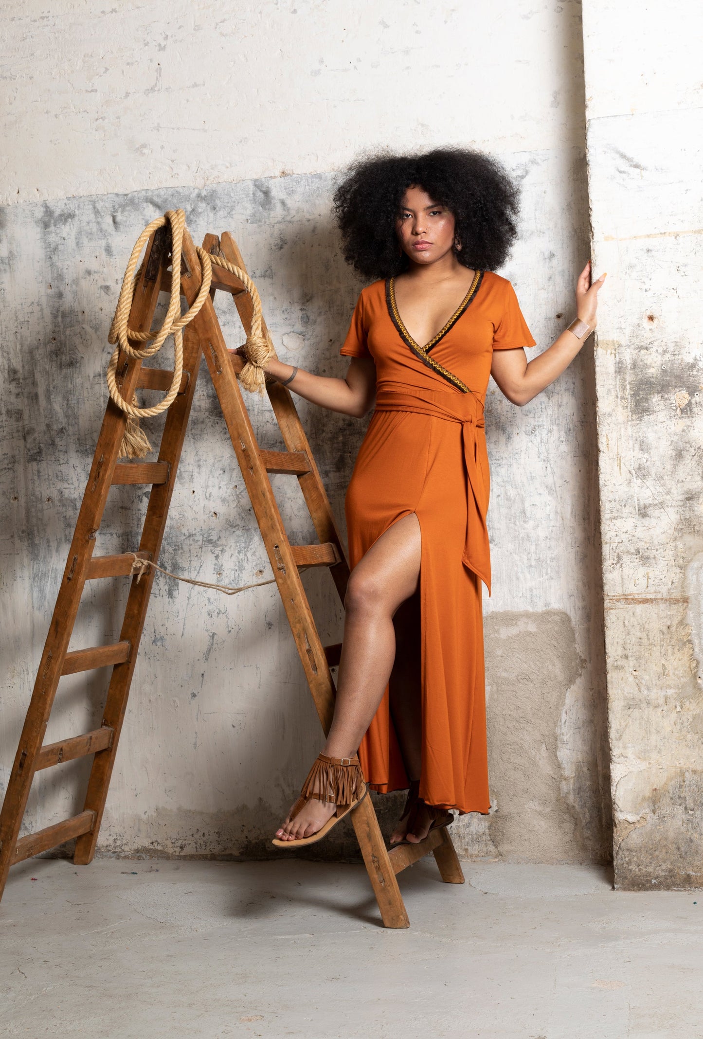 Orange Bohemian Wrap Maxi Dress – Organic Bamboo Jersey