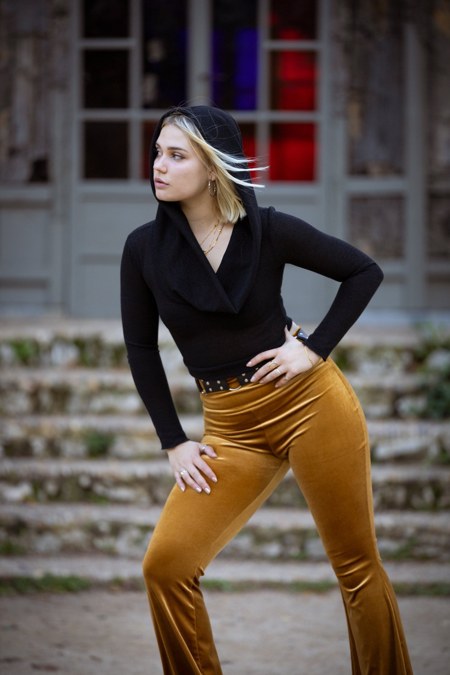 Burgundy Cowl Hooded sleeve crop top